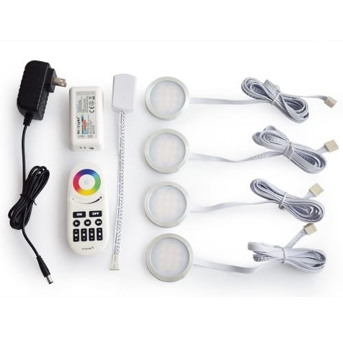 DC12V 3W/PCS 4PCS RGB Color Changing Under Cabinet LED Puck Light Kit, With 2.4G Touch Remote WIFI Control DC12V 3W/PCS 4PCS RGB Color Changing Under Cabinet LED Puck Light Kit, With 2.4G Touch Remote WIFI Control